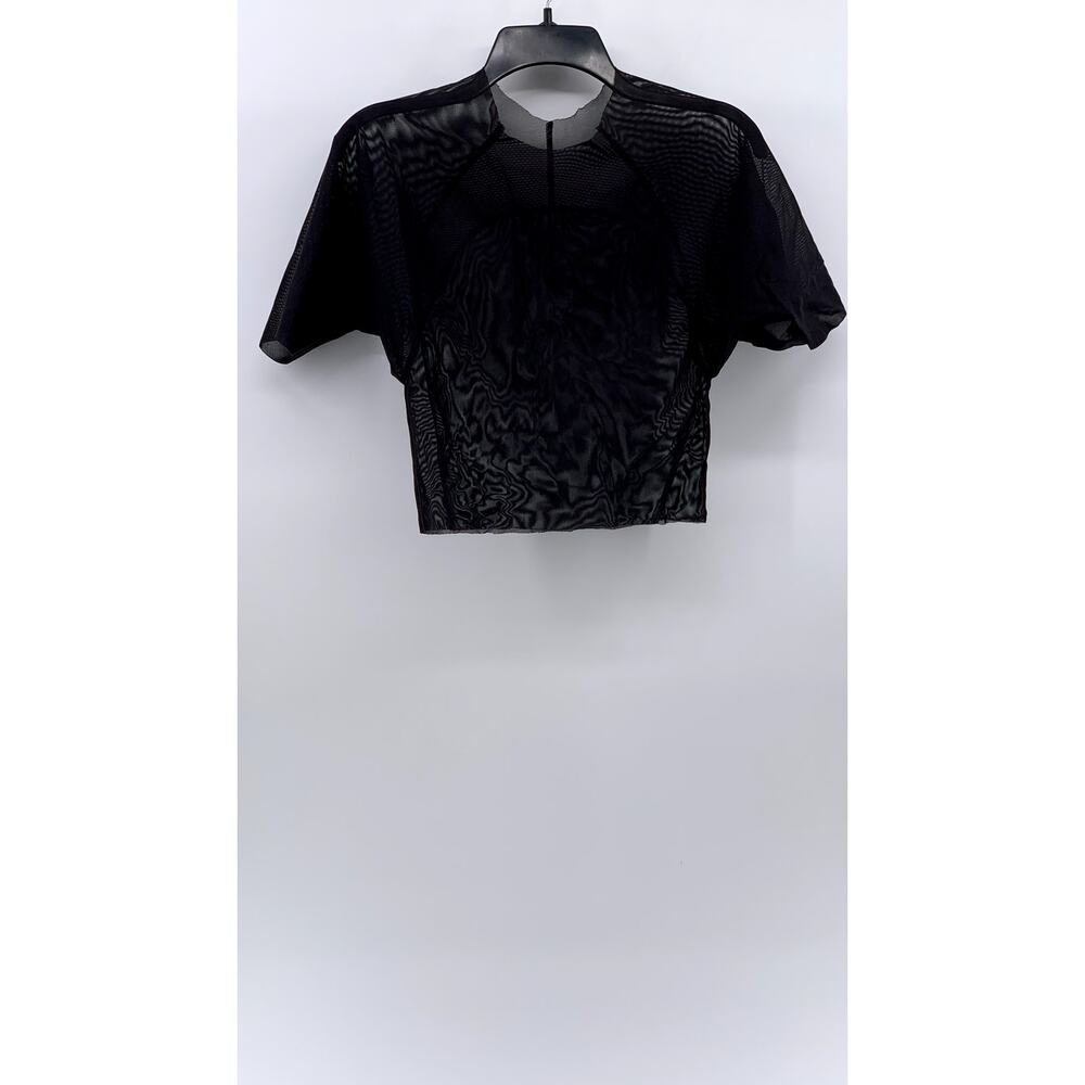 UNBRANDED Women's Black Mesh Crewneck Short Sleeve Top SZ S